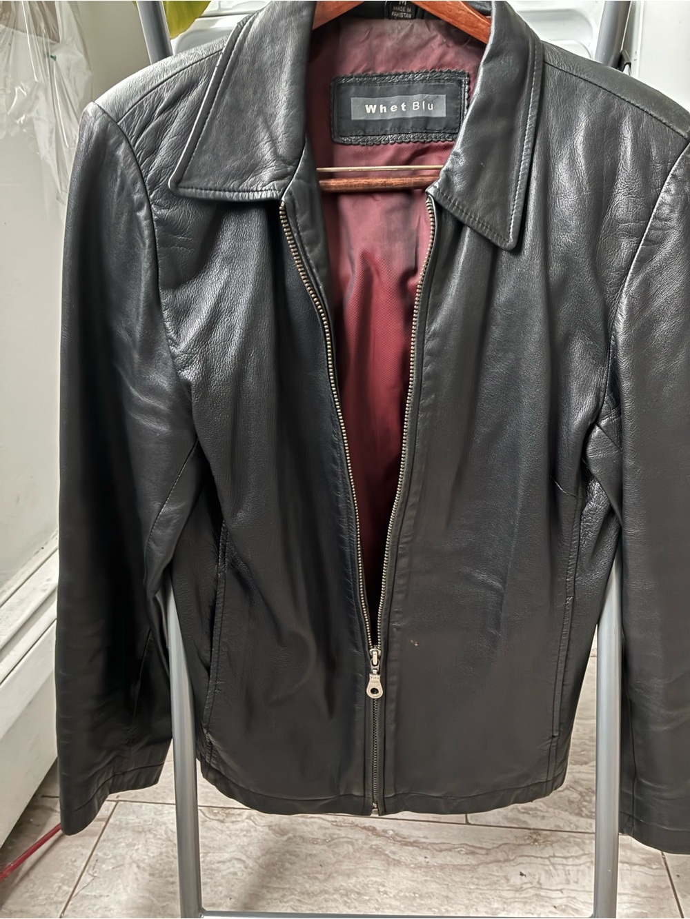 Women's Black Leather Zip Jacket